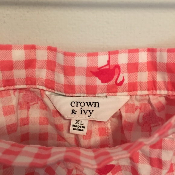 Crown & Ivy Pink Gingham Flamingo Off Shoulder Top XL - Picture 3 of 3